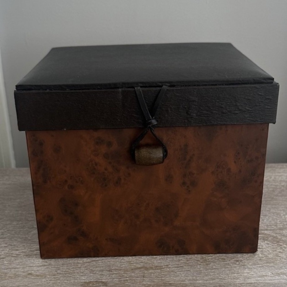 Vintage Tortoiseshell Style Decorative Storage Box with Faux Brown Leather Lid